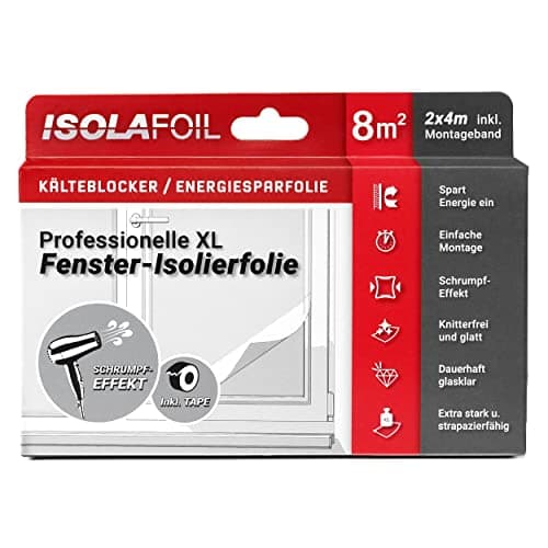 Pellicola isolante professionale XL per finestre, 2 x 4 m, trasparente, isolamento termico, protezione dal freddo, nessun appannamento