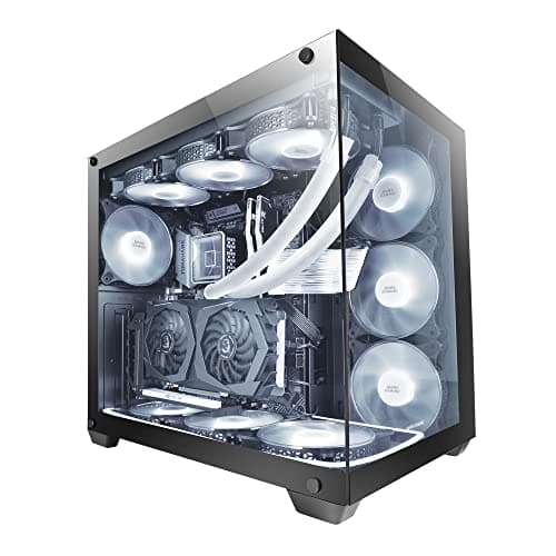 Mars Gaming MCV4, Torre Gaming Custom XXL E-ATX, Finestra Vetro Temperato Frontale e Laterale Senza Cornice, Struttura Modulare Doppia Camera, Nero