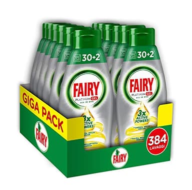 Fairy Gel Detersivo Lavastoviglie - 384 Lavaggi - 12 bottiglie da 32 lavaggi - Limone