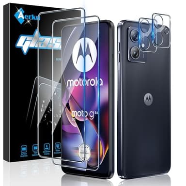 Aerku Pellicola Vetro Temperato per Motorola Moto G54 5G/Moto G64 5G, Pellicola Fotocamera, [2+2 Pezzi] 9H HD Anti Graffi Trasparente Fotocamera Protezione Schermo Pellicola Protettiva