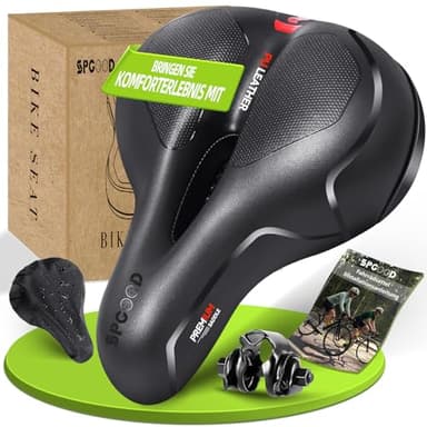 SPGOOD Sella Bici Comoda, Sella Bicicletta Morbida Memory Foam, Ergonomica Traspirante Ammortizzante Con Copertura Impermeabile Bici da Strada City MTB Corsa per Donna Uomo Bambino 25 x 21 cm