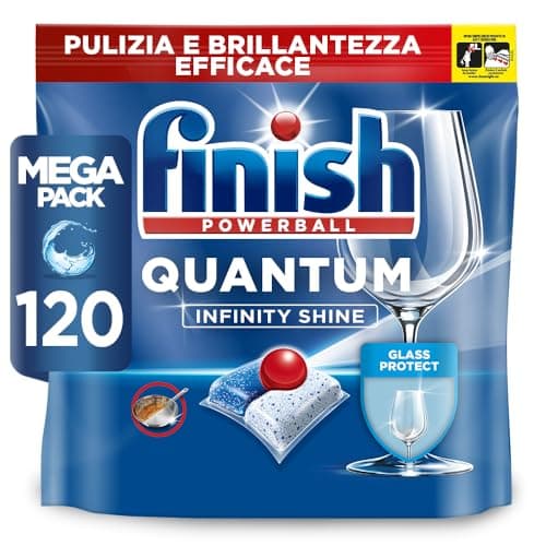 Finish Quantum Infinity Shine Pastiglie Lavastoviglie, 120 Capsule Lavastoviglie, Detergenti per Lavastoviglie per una Pulizia e Brillantezza Efficace