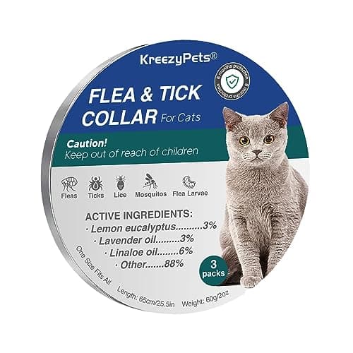 KreezyPets 3 pezzi Collare antipulci per gatti, Collare antizecche per gatti, Ingredienti oli essenziali, Protezione 24 mesi, 48 cm, Adatto a tutti i gatti