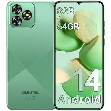 OUKITEL C53 Smartphone 2025, 6.6" HD+ Telefono Cellulare, 8GB+64GB/1TB Smartphone Android 14, 4300mAh Cellulare, 13MP+5MP Telefoni, 4G Dual SIM/Nano+Nano+TF/GPS/OTG/Tipo-C, Verde