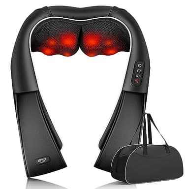 ALLJOY Massaggiatore Cervicale, Massaggiatore per Collo e Spalle con Riscaldamento, Massaggio Shiatsu Elettrico Schiena 3D Tre Velocità Regolabili, Regalo per Uomo Donna,Nero