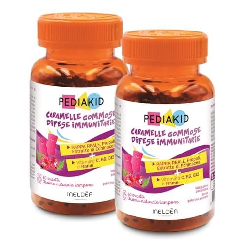 PEDIAKID - Caramelle Gommose Difese Immunitarie - Contribuisce al funzionamento normale del sistema immunitario - Sostiene le difese dell’organismo - 2 x 60 orsetti