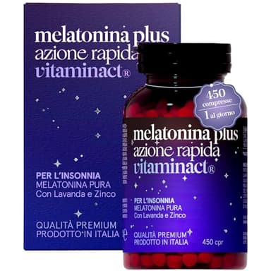Melatonina Per Dormire Azione Forte - Tecnologia di Tripla Macinazione per un Assorbimento Rapido è a Rilascio Prolungato – 450 Compresse - 1 Mg di Melatonina Pura - Potenziata con Lavanda e Zinco.