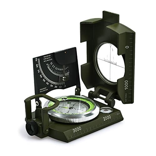 Proster Bussola Precisa Clinometro Esercito Militare Professionale Disegno Luce Fluorescente con Borsetta Portatile per Campeggio Caccia Escursione Geologia ed Altre Attività Esterne - Verde