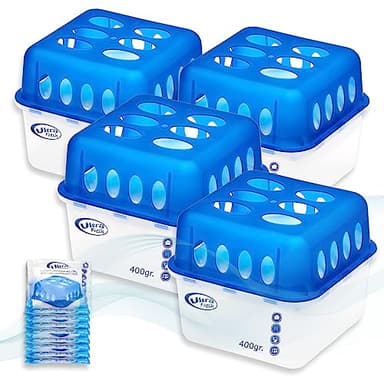 Smart-Planet Set di 4 Deumidificatori per Ambienti con 8 Ricariche in Granulato da 400 g, Durevoli, Senza Corrente