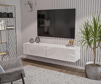 HAJDUK FURNITURE Bianco Lucido Mobile TV Sospeso 180 cm Supporto tv Parete Attrezzata Soggiorno Moderno Pannello Porta TV per Camera Salotto Ingresso Moderna Armadio a Muro Credenza