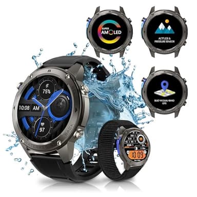 noun-home Orologio da uomo GPS Dual Band 5ATM Altimetro Sport Chiamata Bluetooth AMOLED, 2 Braccialetti 500mAh Assistente Vocale, IP69K Lega di Zinco Monitor di Salute (Outdoor, Black)