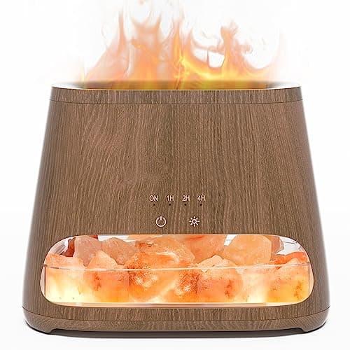 SALKING 2 in 1 diffusore di olio essenziale & Lampada, Ultrasuoni Aromaterapia Diffusore con Luce a Effetto Fiamma, Umidificatore con 3 Luminosità, 100% Puro sale himalaya, 150ml