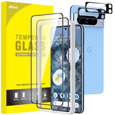 JETech Pellicola Protettiva Copertura Totale per Google Pixel 8 Pro con Protezione di Obiettivo Fotocamera, Vetro Temperato Film, Compatibile ID Impronte Digitali, HD Chiaro, Pacco da 2 Ciascuno