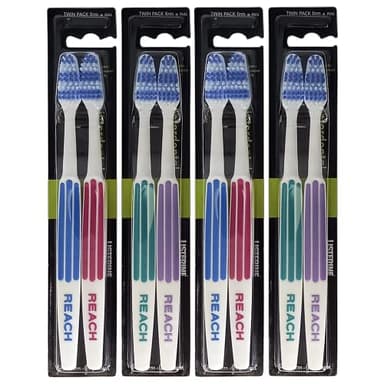 REACH Essential Care Interdental Duro Spazzolino, Confezione Doppia x 4, Testa piena Hard Setole Spazzolini manuali, Varietà di colori Multipack, Quotidiano Orale Smalto Cure odontoiatriche