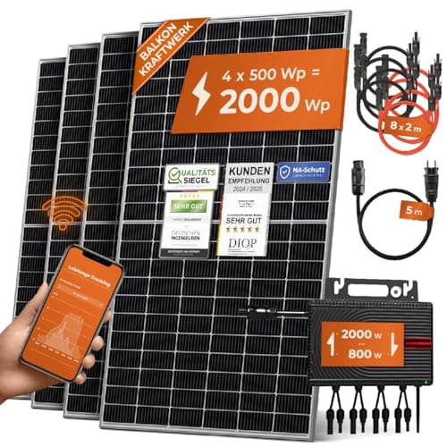 Solarway® Centrale elettrica da balcone, 2000 W, presa completa, inverter da 2000 W, impianto solare, set completo da 500 W, pannelli solari e Envertech e accessori