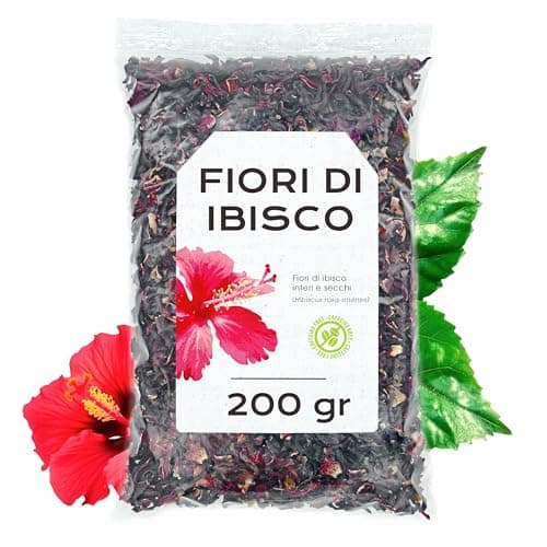 Fiori di Ibisco 200gr - Fiori di Ibisco Essiccati - Te Ibisco - Ibisco - Infuso di Ibisco - Flor de Jamaica - Foglie di Ibisco Essiccate - Ibisco Sfuso (200 gr)