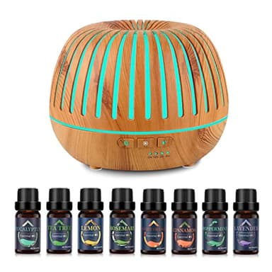 500ML Diffusore di Oli Essenziali, Diffusore di Aromi con 8 * 10ml Oli Essenziali, Aromaterapia Diffusore Ambiente Umidificatore Ultrasuoni con 7 Colori LED per Yoga Casa Ufficio Spa