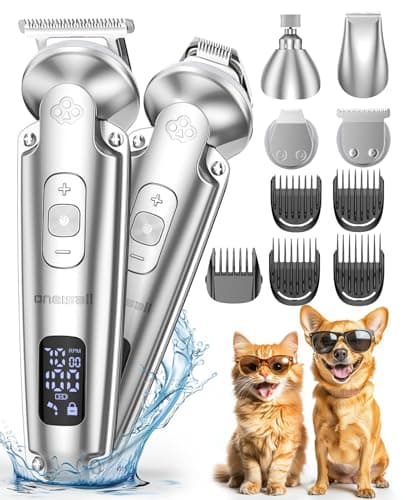 oneisall 4 in 1 Tosatrice per Cani Gatti Professionale, IPX7 Impermeabile Rasoio per Cani pelo lungo, Silenziosa Taglia peli Cane con 7000 RPM motore potente