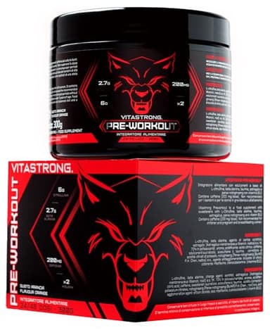 Pre Workout Potente 300g, Preworkout Vegan con L Citrullina, Beta Alanina, Caffeina, Taurina, AstraGin, Panax Notoginseng, Vitastrong Pre Workout Made in Italy (24 Porzioni (Confezione da 1), Orange)