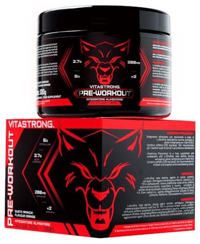 Pre Workout Potente 300g, Preworkout Vegan con L Citrullina, Beta Alanina, Caffeina, Taurina, AstraGin, Panax Notoginseng, Vitastrong Pre Workout Made in Italy (24 Porzioni (Confezione da 1), Orange)