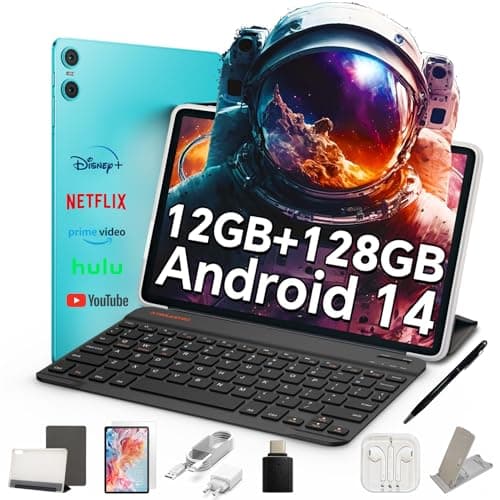 TECLAST P30 Android 14 Tablet 10.1 Pollici, 12GB RAM+128GB ROM(TF 3TB), 2GHz Octa-Core, Widevine L1/5GHz WiFi/GPS/OTG/BT5/6000mAh/Tablet con Custodia+Tastiera+Penna+3.5mm Auricolari, 8 Accessori-2025