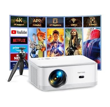 Videoproiettore【Android TV & Auto Keystone】Proiettore Portatile 1080P Nativo Full HD 4K Supporto,25000 Lumens,E-Focus,WIFI Bluetooth Proiettore 4K Home Cinema per Esterni/PS5/HDMI/USB (con Treppiede)