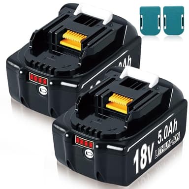 2 x 18V 5Ah/5000mAh Batterie di Ricambio & 2 Supporti, per Batteria Makita 18V, Indicatore LED, Compatibile BL1860 BL1860B BL1850 BL1850B BL1840 BL1840B BL1830 BL1830B BL1815-1845 194205-3 LXT-400