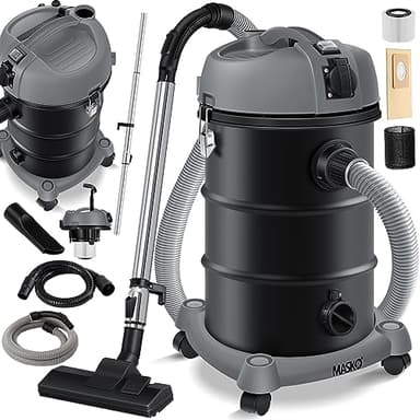 MASKO® Aspirapolvere industriale 6 in 1, 2300 W + presa ✓ Funzione soffiaggio ✓ Aspirazione a secco e a umido | Aspirapolvere industriale con e senza sacchetto, Grigio