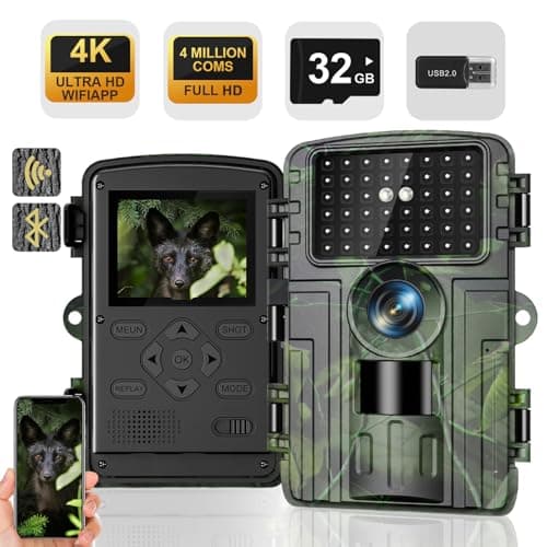 Fototrappola WiFi 4K 60MP con App,Fototrappola Notturna con IR Visione 120 Ultra Grandangolo, Sensore di Movimento visione nottuma, fotocamera termica, caccia, 0,2s, 940nm,bassa luminosità, infrarossi