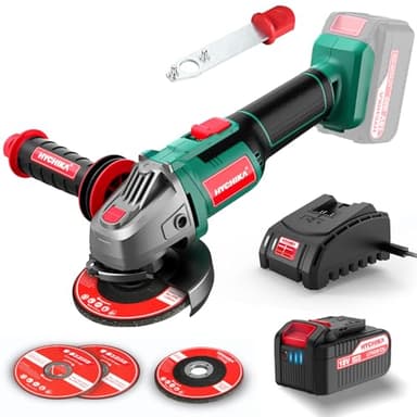 HYCHIKA Smerigliatrice Angolare, Smerigliatrice a Batteria 18V 8500 Giri/Min, Batteria da 4,0 Ah e Caricabatterie, Per Smerigliare, Tagliare e Lucidare
