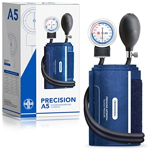 AIESI® Sfigmomanometro Manuale Professionale Aneroide modello classico per adulti senza stetoscopio PRECISION A5, Garanzia Italia 24 mesi