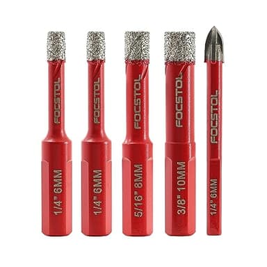 FOCSTOL Set Punte Trapano Diamantate - 4 pezzi 6/6/8/10mm Sega a Tazza Diamantata+1 pezzo 6mm Trapano al Carburo con Gambo Triangolare per Gres Porcellanato Ceramica Granito Marmo