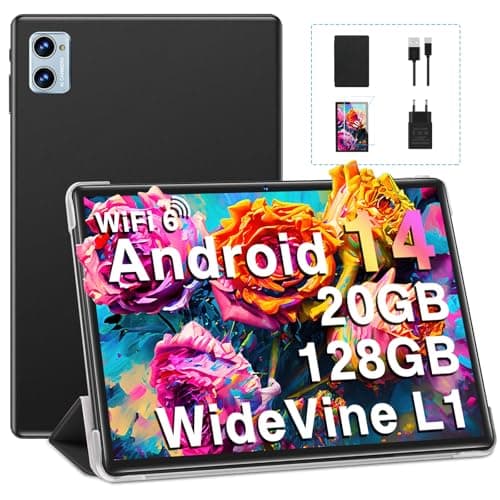 2025 Newest Android 14 Tablet 10 Pollici, 20(6+14)GB RAM+128GB ROM(TF 2TB), Octa Core 1.8GHz, 5G+2.4G Wi-Fi 6 | 1280 * 800 FHD| Widevine L1| BT5.0| 5MP+8MP| Widgets| GMS Tablet con Caso - Nero