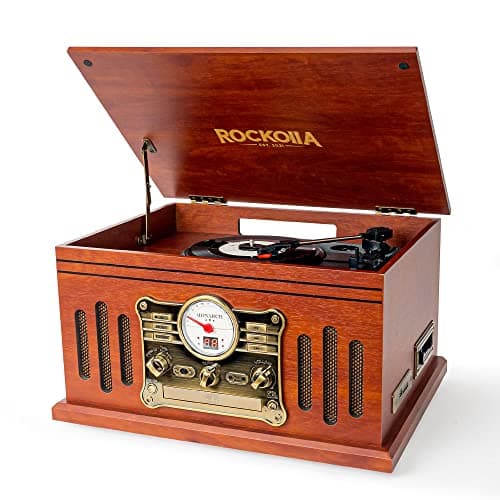 ROCKOLLA - Giradischi in Vinile Bluetooth con Altoparlanti Integrati, Riproduzione di Dischi in Vinile LP, Radio FM, Cassette, CD, MP3 USB e Lettore di Schede SD, Registratore (Monarch)