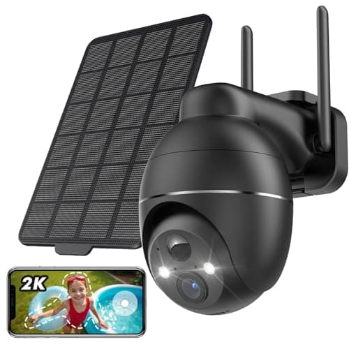 YESKAMOU Telecamera Wi-Fi Esterno Senza Fili, 2K Telecamera WiFi Esterno Senza Fili Videocamera Sorveglianza, Pannello Solare a Batteria, Visione Notturna a Colori, Funziona con Alexa, 360° PT, 2,4GHz