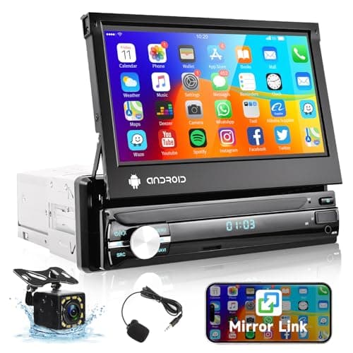Autoradio 1 Din Android con Navigazione GPS, 7 pollici Touchscreen Auto Stereo Radio Bluetooth, WiFi, Radio FM RDS, Supporto Mirror Link, USB/AUX, Comandi al volante, Telecamera posteriore, Microfono