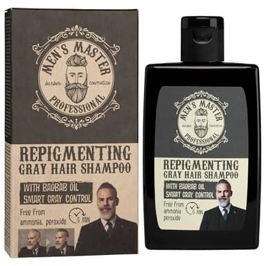Men's Master Shampoo Repigmentante per Uomo Capelli Grigi | Con Olio di Baobab e Colorazione in 5 min | Apporta un Tono Grigio Chiaro Naturale | Senza Ammoniaca e Ossidanti, | 120 ml