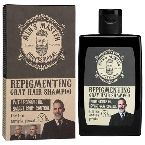 Men's Master Shampoo Repigmentante per Uomo Capelli Grigi | Con Olio di Baobab e Colorazione in 5 min | Apporta un Tono Grigio Chiaro Naturale | Senza Ammoniaca e Ossidanti, | 120 ml