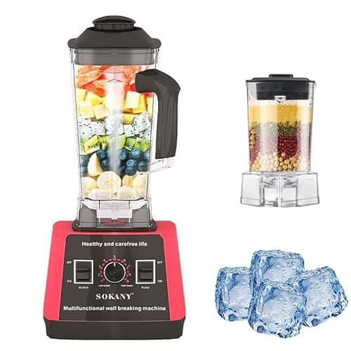 SOKANY 5000W Frullatore Elettrico, 9 Velocità + Funzione Pulsazioni, 2 e 1 frullatore multifunzione, 2,5L Frullati e Smoothie/Macinacaffe, Lame in Acciaio Inox, Senza BPA