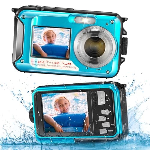SenDeluz Macchina Fotografica Subacquea, Zoom Digitale 16X Fotocamera Full HD 2.7K 48MP Fotocamera Subacquea Doppio Schermo Fotocamera Subacquea Fotocamera Digitale Impermeabile