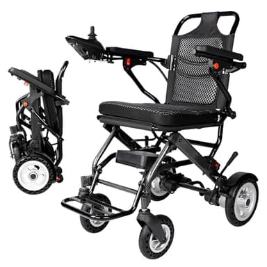 Sedia a rotelle elettrica ultraleggera per adulti, telaio in alluminio, sedia a rotelle elettrica pieghevole automatica per tutti i terreni per anziani, cuscinetti morbidi rimovibili