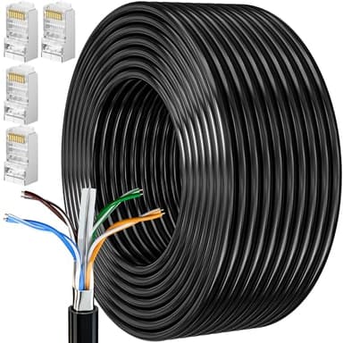 Cavo Ethernet 15 Metri, Cat6 Bobina Cavo Lan per Esterno Schermato Cavo di Rete Cross 15m Molto Lungo Filo Ethernet FTP AWG23 Gigabit Anti-jamming Cavo Internet Alta Velocità Cavo Patch Nero