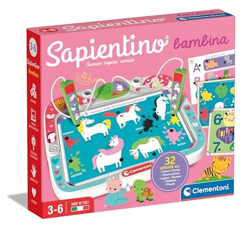 Clementoni Sapientino - Bambina, Gioco Educativo con Penne Parlanti per Bambini 3-6 Anni, con 16 Schede e più di 32 attività su Temi della Scuola dell'Infanzia, Made in Italy, Lingua Italiana, 16473