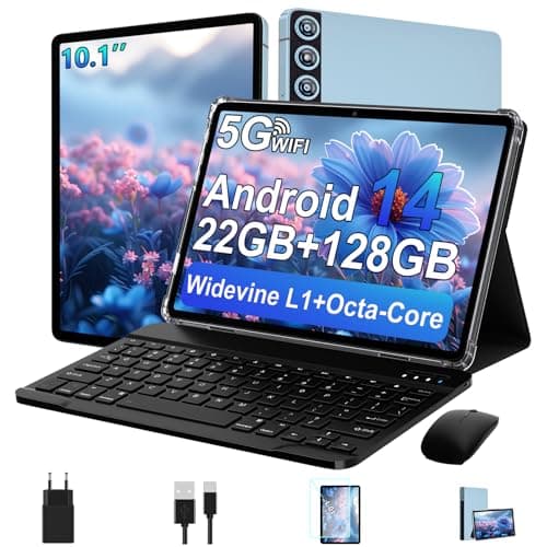 ZIOVO Tablet 10 Pollici Tablet Android 14, 22GB RAM+128GB ROM (TF 1TB), 5G WiFi/Supporto Widevine L1/Octa-Core/8000mAh/Corpo Metallico/8+5MP/BT 5.0, 2 in 1 Tablets con Tastiera e Mouse - Blu