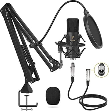 TONOR Microfono a Condensatore, Microfono Professionale Cardioid XLR con Braccio T20, Supporto Antiurto, Filtro Pop per Registrazione, Podcasting, Voice Over, Streaming, Home Studio, YouTube (TC20)