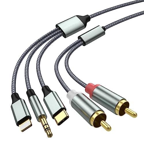 Cavo RCA per telefono, cavo da 2 RCA a jack da 3,5 Cavo audio da USB tipo C a 2 RCA (cavo 3 in 1 RCA) per telefono Tablet PC Lettore MP3, Pod, amplificatore, altoparlante compatibile con Lightning