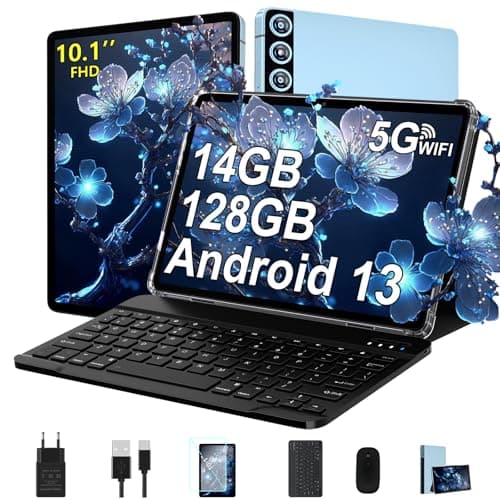 ZIOVO Tablet 10 Pollici Android 13 Tablet,14(8+6) GB RAM + 128GB ROM(1TB TF),Octa-Core 2.0 GHz,5G WiFi/8000 mAh/8+5MP/BT 5.0/Widgets/Corpo in Metallo,2 in 1 Tablet con Tastiera e Mouse- Blu