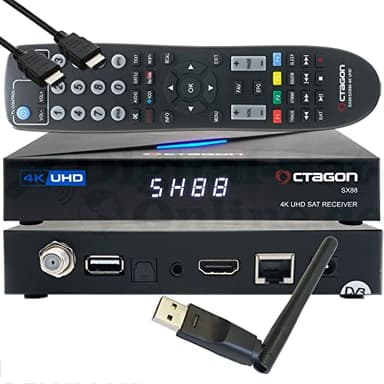 OCTAGON SX88 4K UHD S2+IP H.265 HEVC Smart Set-Top Box – Sat & Sat to IP TV Ricevitore, lettore di schede, Media Server, YouTube, Web Radio iOS & Android App, cavo HDMI EasyMouse + Wi-Fi 150 Mbit/s