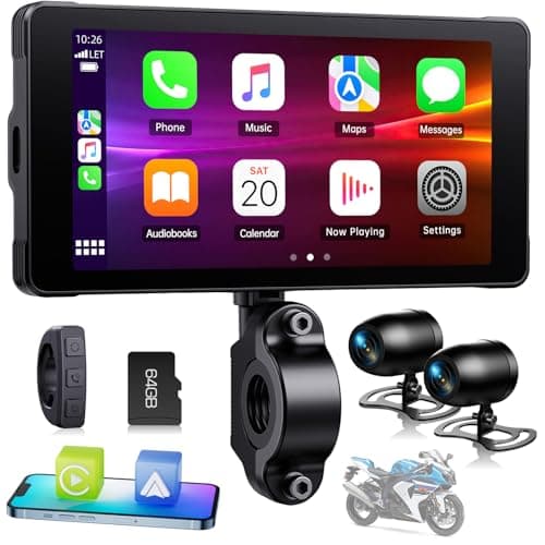 Volam Carplay Moto, Portatile Wireless A-pple Carplay Android Auto per Moto con 2K+1080P Dashcam Anteriore e Posteriore, Impermeabile Touchscreen 5,5 pollici, Navigation, Siri,G-oogle, APP, TF 64G