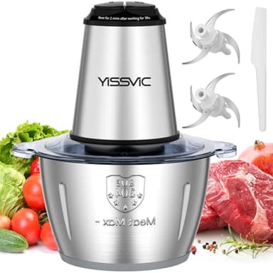 YISSVIC Tritatutto da Cucina Elettrico 2L, 2×4 Lame 500W Tritatutto Elettrico Frullatore Multifunzione con Ciotola in Acciaio Inox, per Frutta Verdura Carne Spezie, 2 Velocità